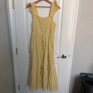 Anthropologie Peregrine Square-Neck Midi Dress Butter Yellow Size Medium